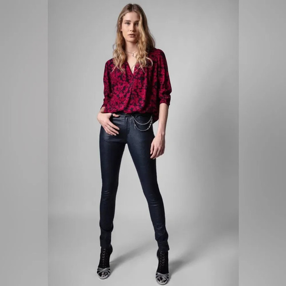 ZADIG‎ & VOLTAIRE Tink Bico Flowers Blouse in Bordeaux - Picture 2 of 13